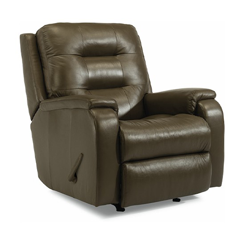 Tan leather recliner chair with plush cushions and an inviting, cozy appearance. The chair features an adjustable back and a sleek design.